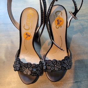 NWOB Circus by Sam Edelman Black Leather Studded Ankle Strap High Heels